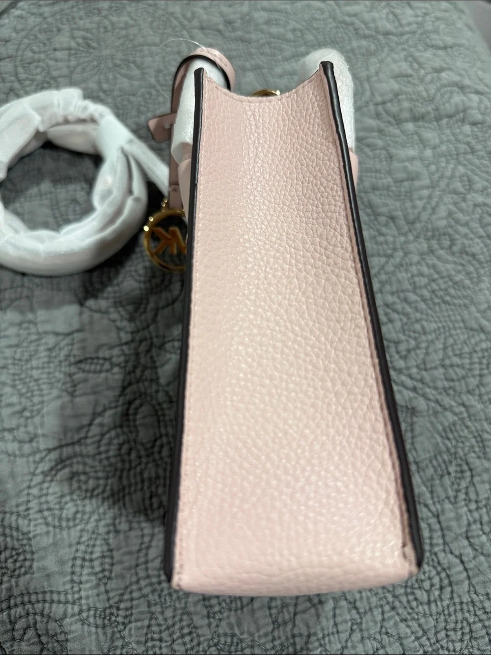 NWT Michael Kors Mercer Cream Monogram Mini Tote with Powdered Blush Trim
